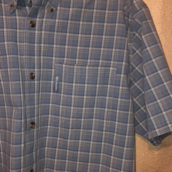 Columbia Casual Resort Vacation Blue Plaid Short Sleeve Button Up Shirt Large - Picture 4 of 12
